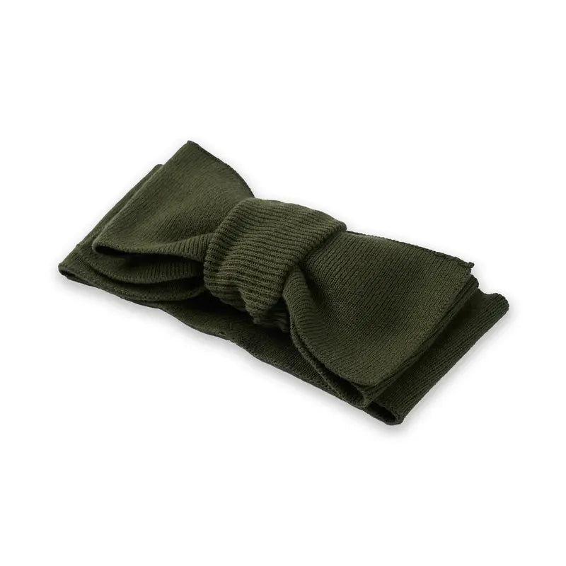 Forest green knitted oversized topknot bow with layered folded ends