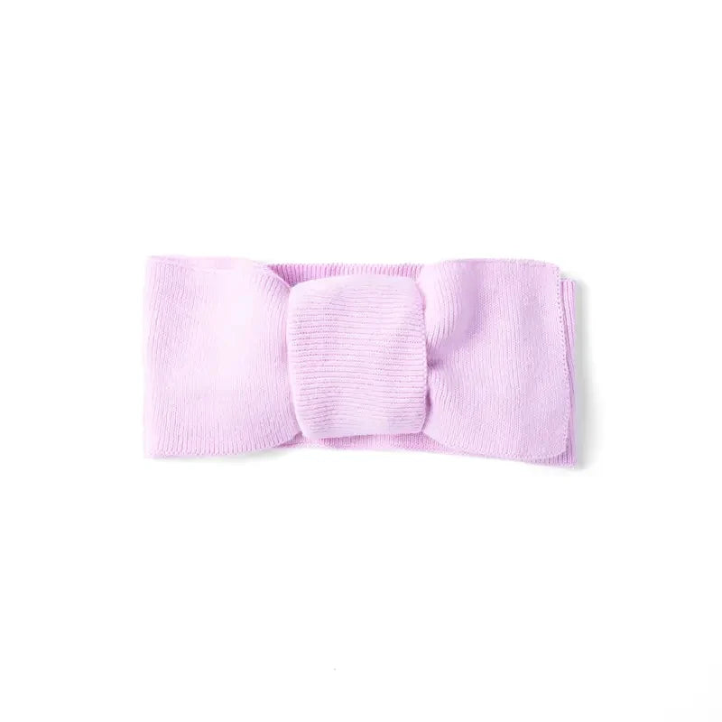 Lilac knitted bow headband topknot, ribbed center