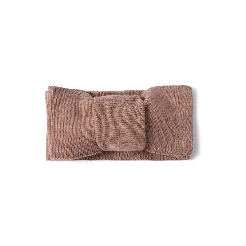 Mocha ribbed knit oversized topknot bow