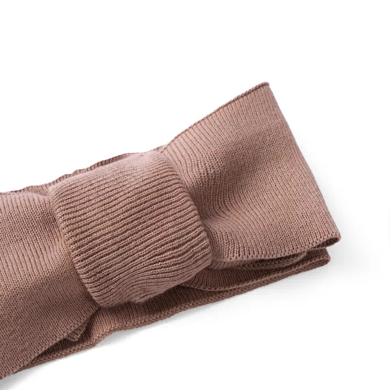 Mocha ribbed knit topknot bow detail