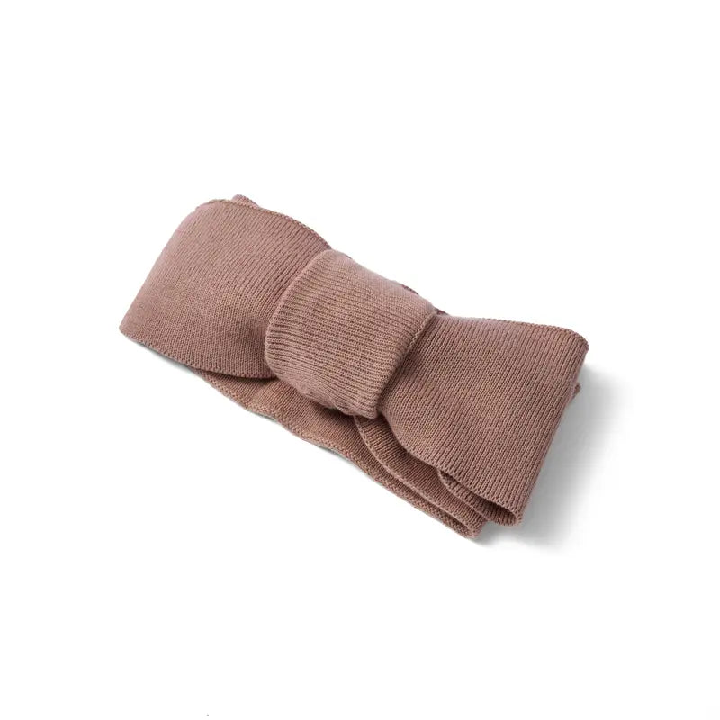 Mocha knitted oversized topknot bow, folded style