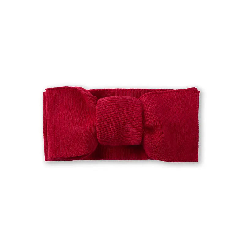 Red knitted bow with central ribbed knot