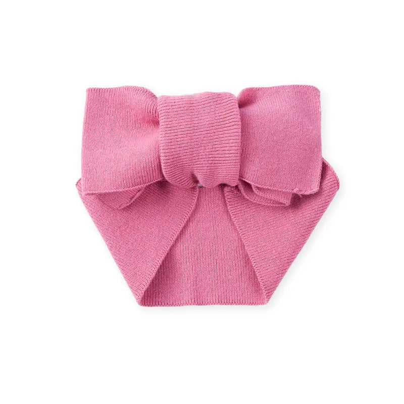 Rose pink knitted oversized topknot headband with layered bow knot