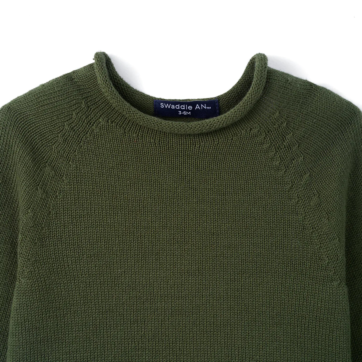 Forest green rollneck baby sweater with ribbed collar