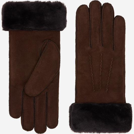 Sydney (brown) – Suede leather gloves with luxurious sheep fur lining