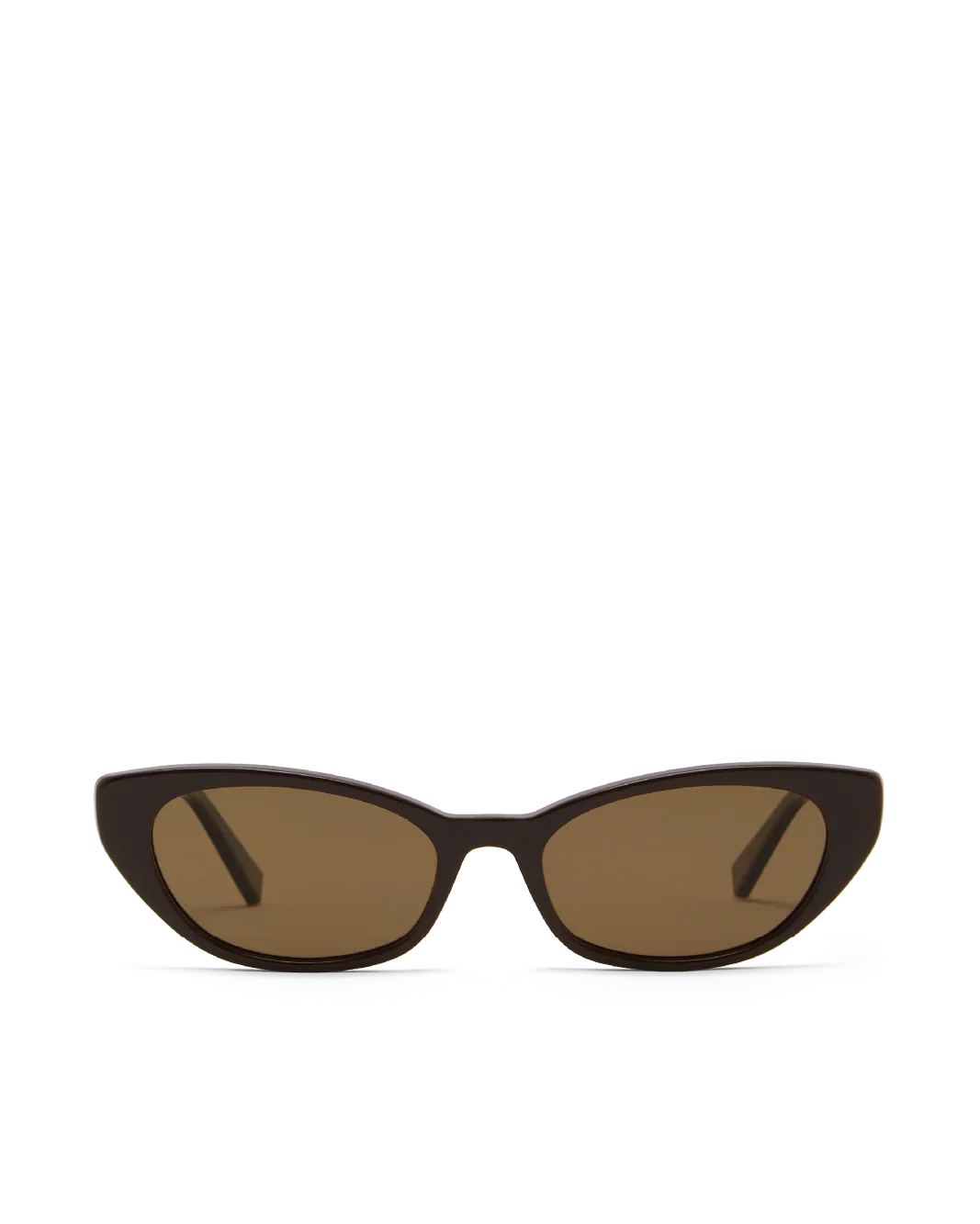 Cat-eye sunglasses with dark brown frames and tinted brown lenses
