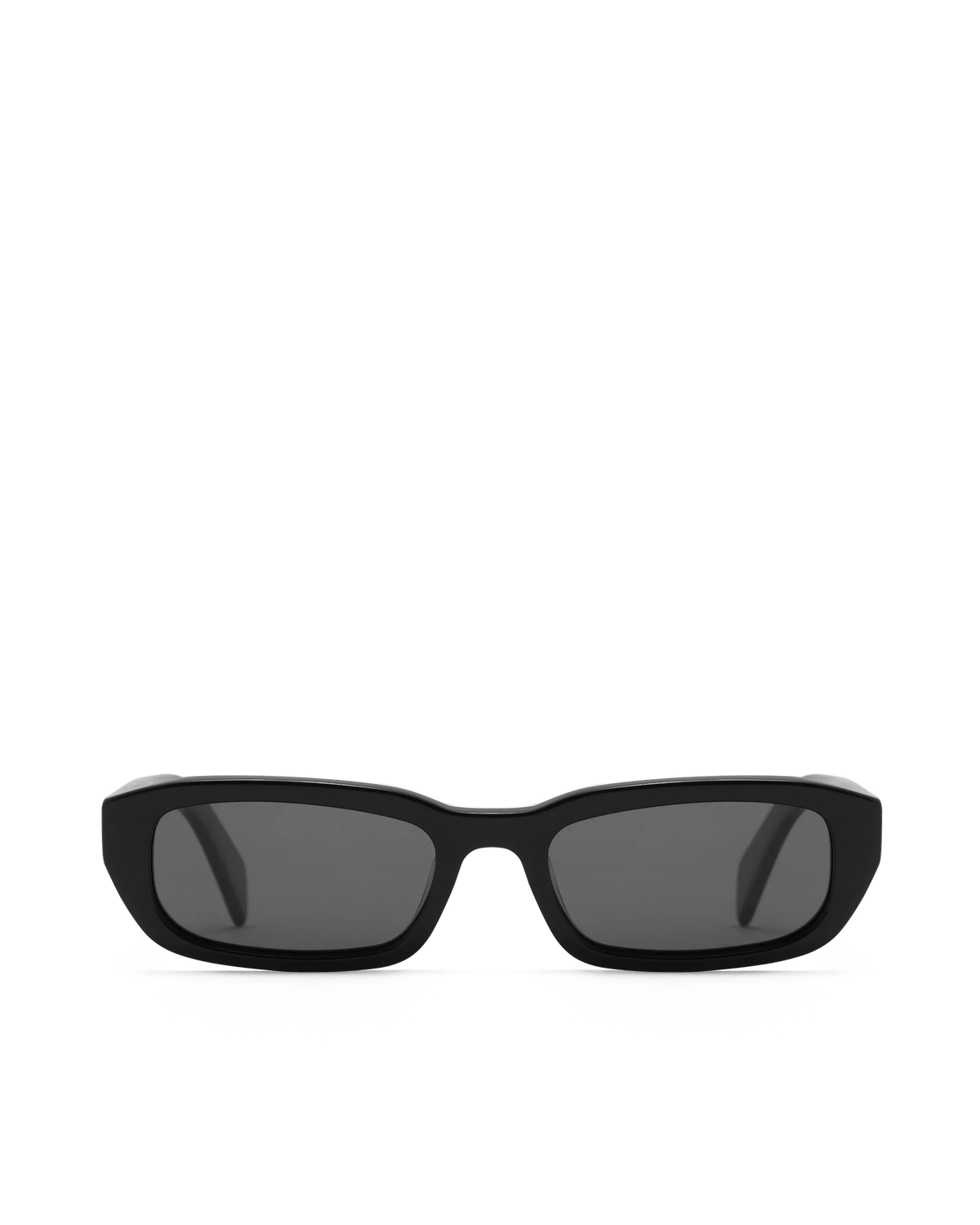 Polarized sunglasses with black frame and dark lenses, front view