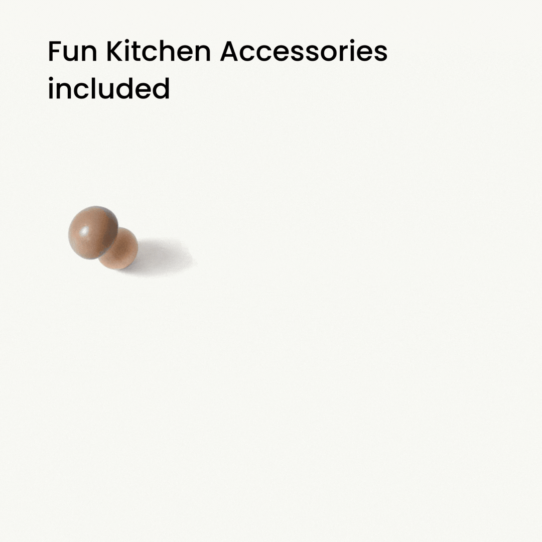 Wooden play kitchen accessories: two rounded brown pieces