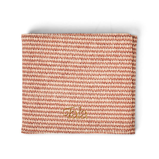 Textured orange woven card holder folio with stitched edges