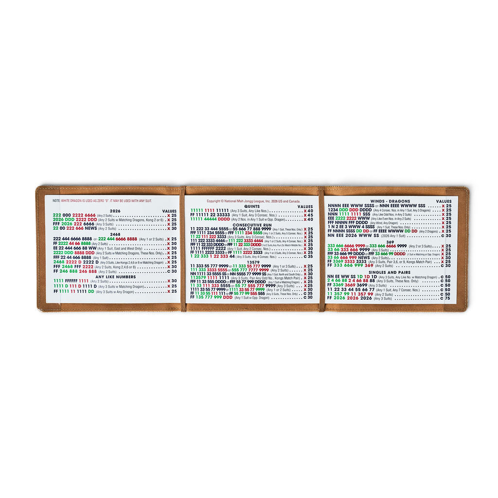 Mahjong scorecard printed card holder folio, multi-panel design