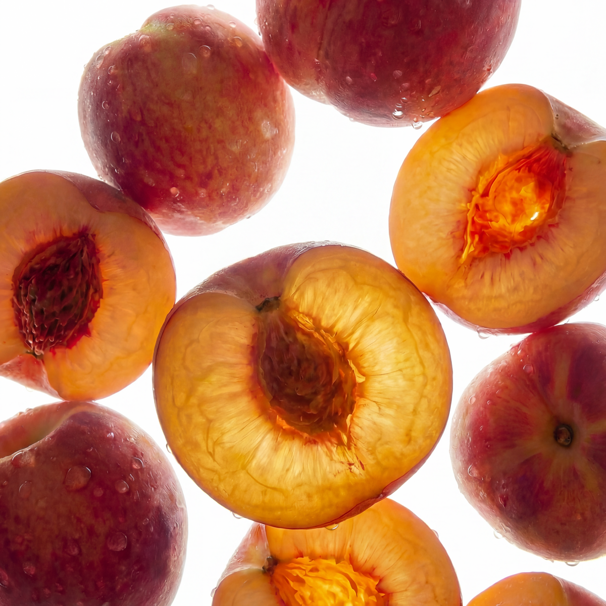 Peach & Violet eau de parfum fragrance notes, ripe peaches close-up