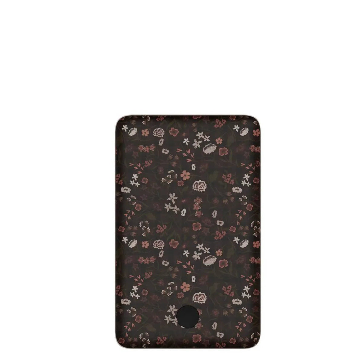 Dark floral phone case with camera cutouts and charging port opening