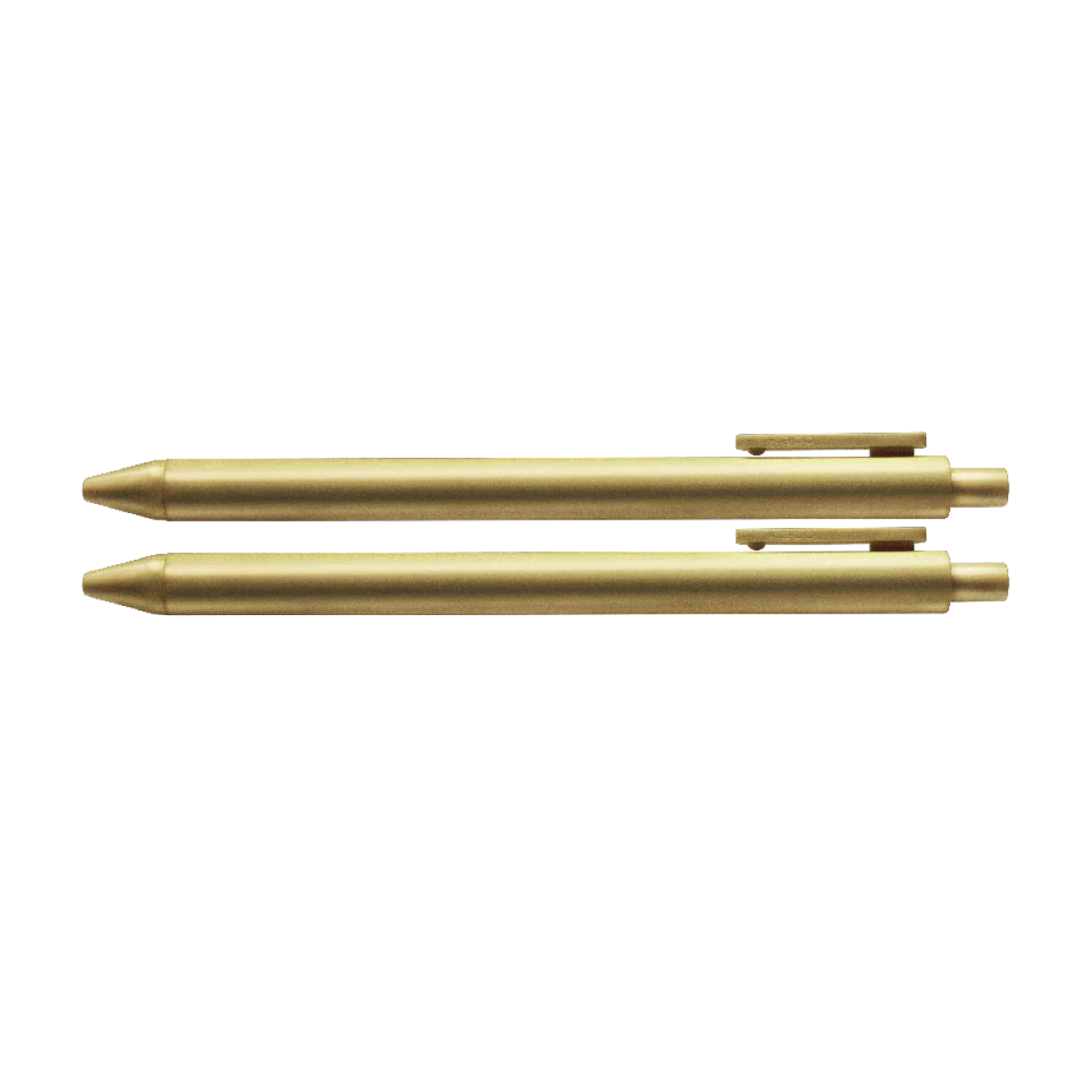 Gold metal ballpoint pen with side clip and capped tip