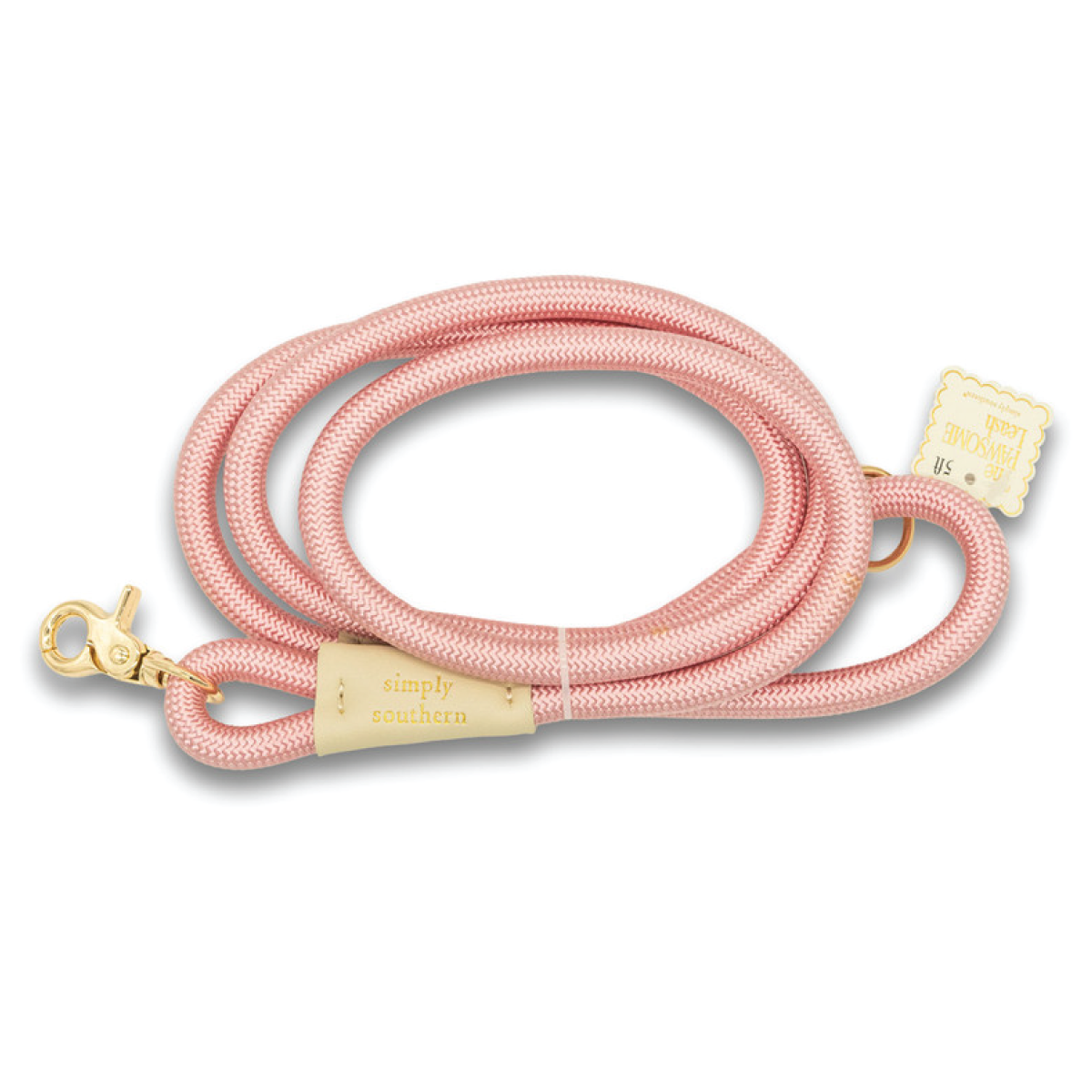 Simply Southern® pink braided pet leash with metal clip and D-ring