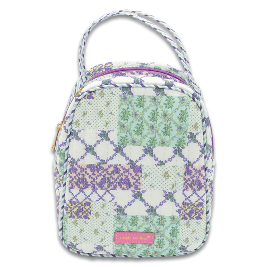Simply Southern® quilted lunch tote, zippered patchwork trees print with top handle