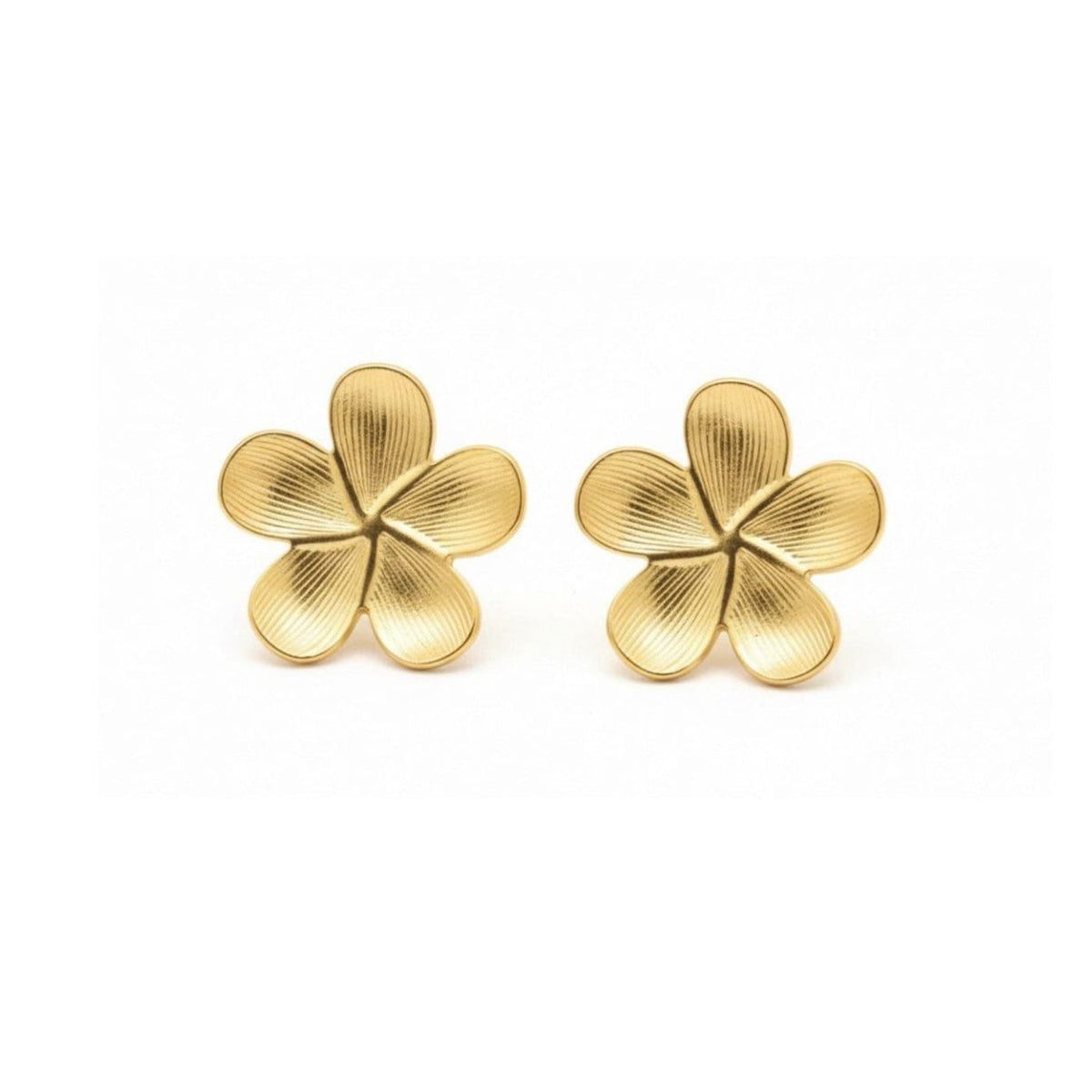 Gold plated flower stud earrings with rounded five-petal design