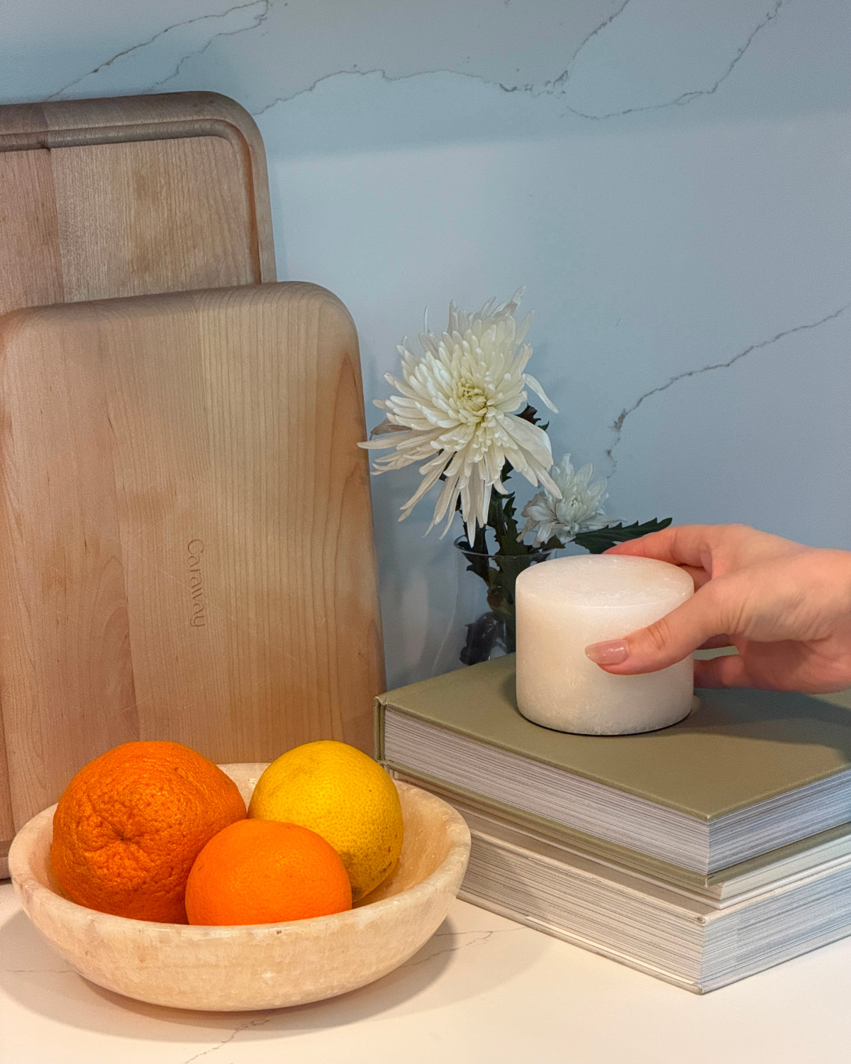 Portable lamp with warm glowing cylindrical diffuser on a small base