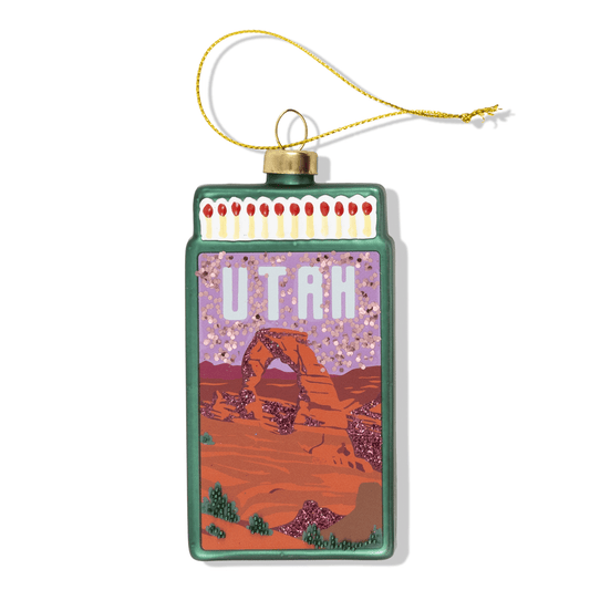 Utah matchbook ornament with desert landscape and UTAH lettering