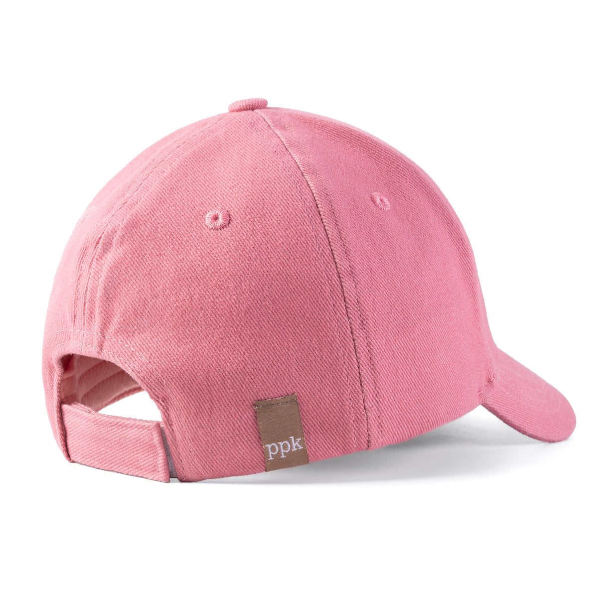 Kids mauve pink baseball cap with inner fabric label on back