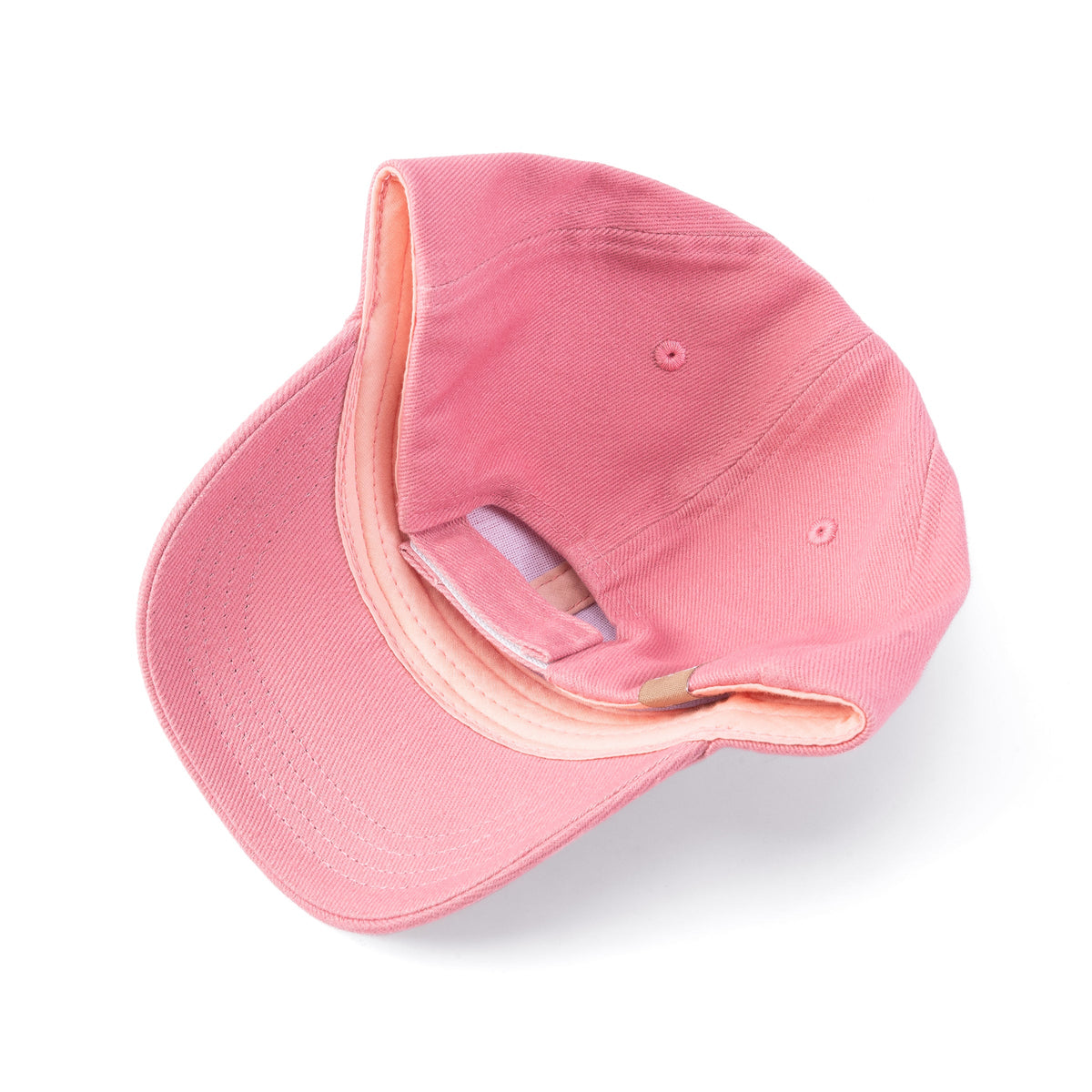 Mauve pink kids baseball cap back view with adjustable strap and stitched eyelets