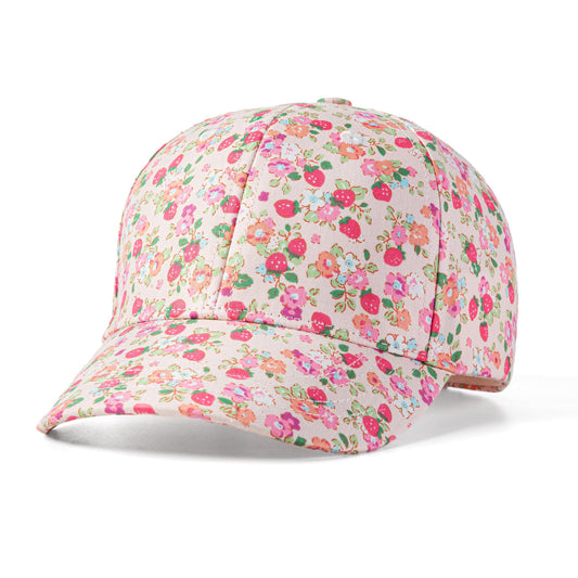 Pastel Floral Baseball Cap – Girls Cotton Sun Hat, Adjustable Fit, 1-7y, Pink