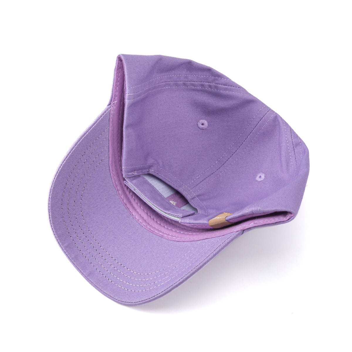 Purple baseball cap viewed from above, showing the curved brim and adjustable back strap