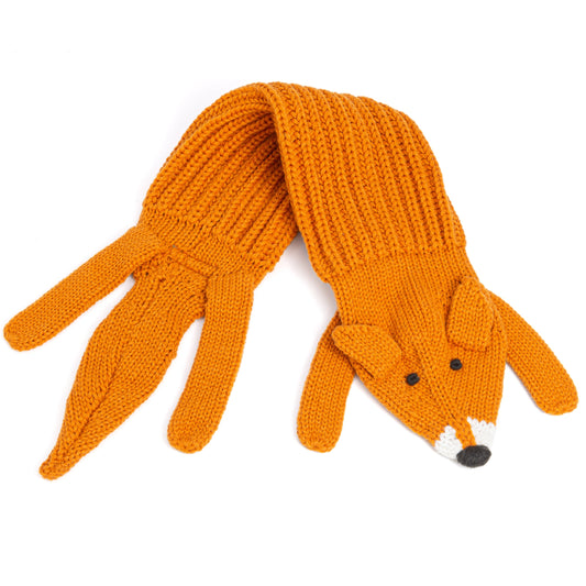 Kids Fox Knitted Neck Scarf - Fun Critter Design for Children All Ages, Unisex, Orange