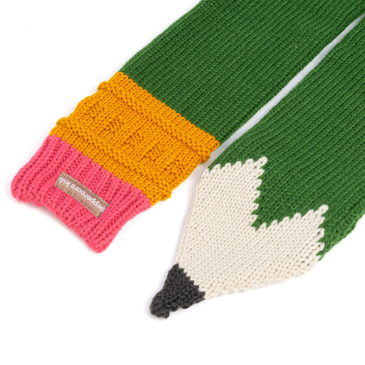 Kids Knitted Scarf- Pencil- Shaped- Forest Green - Unisex, Children 3-8Y