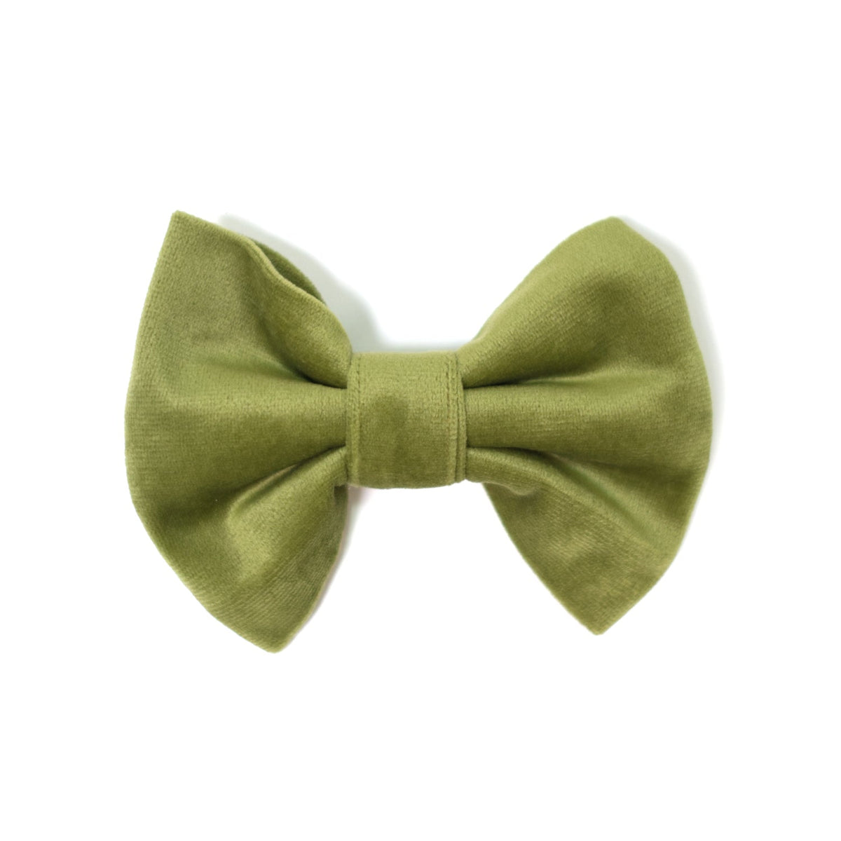 Olive green velvet dog bow tie with centered pleated knot