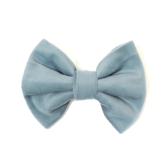Light blue velvet dog bow tie with center knot