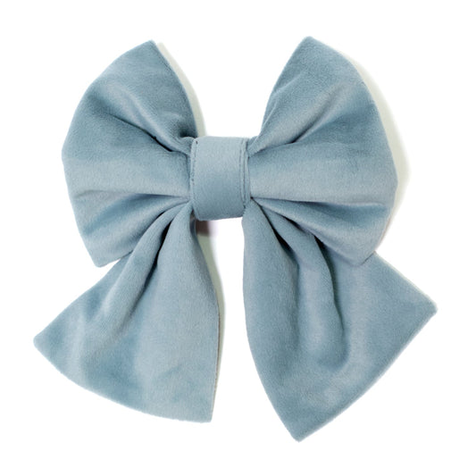 Light blue velvet sailor bow for dogs with center knot and looped ends