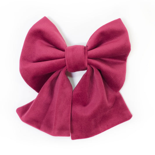 Velvet sailor dog bow in deep berry plum