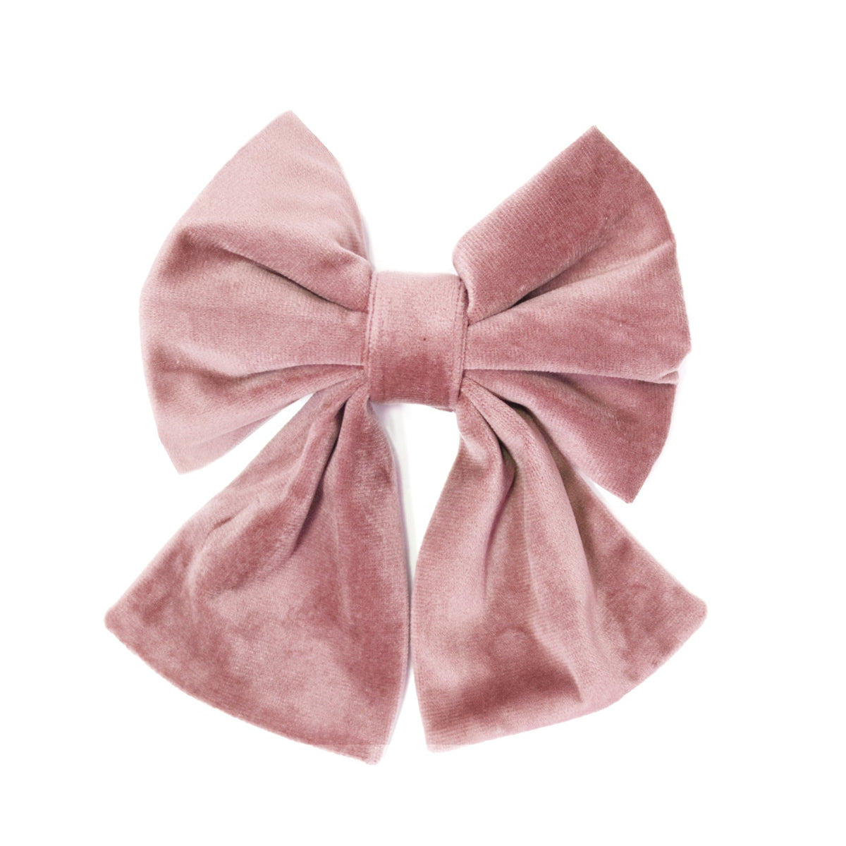 Blush velvet sailor bow with pleated knot and soft fabric tails