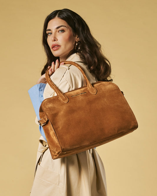 Viviana (cognac) - Italian suede leather women’s handbag