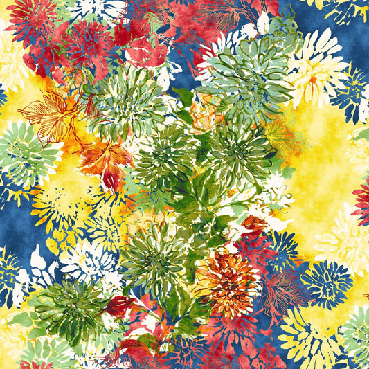 Floral fabric scrunchie in multicolor burst pattern