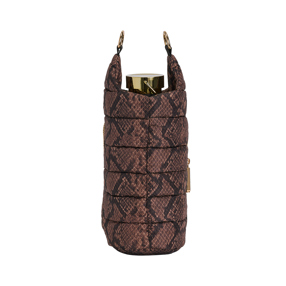 Snake-print HydroBag front view with two top handles and gold-tone trim