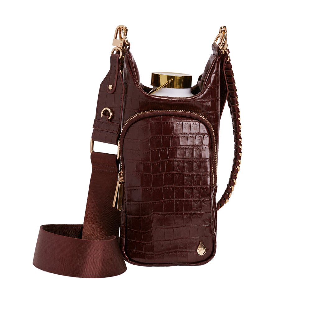 Merlot faux croc HydroBag with gold-tone hardware, top opening, adjustable shoulder strap