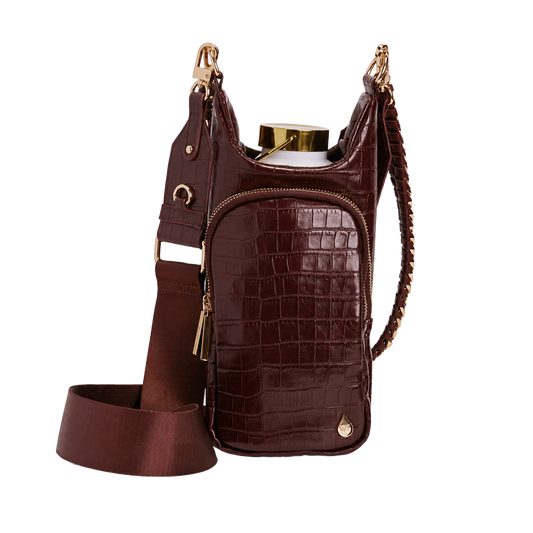 Merlot faux croc HydroBag with gold-tone hardware, top opening, adjustable shoulder strap