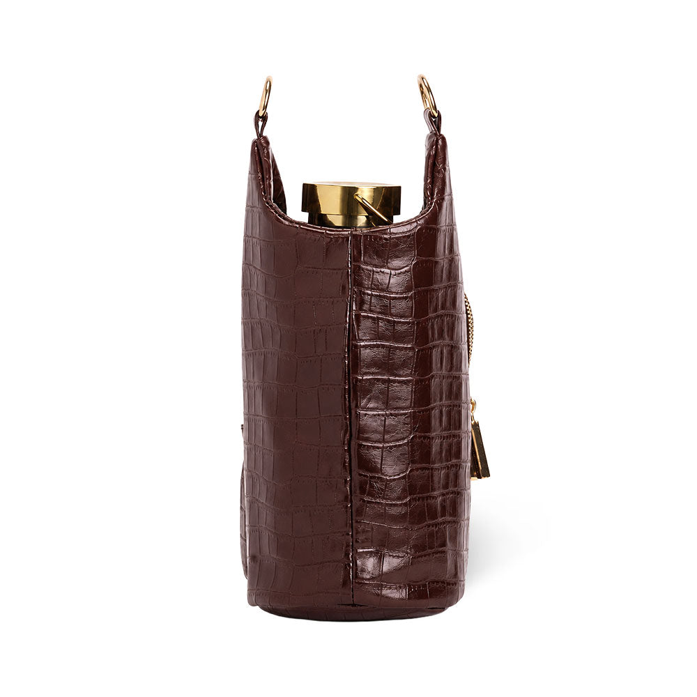 Merlot faux croc HydroBag with gold cup opening and structured tall silhouette