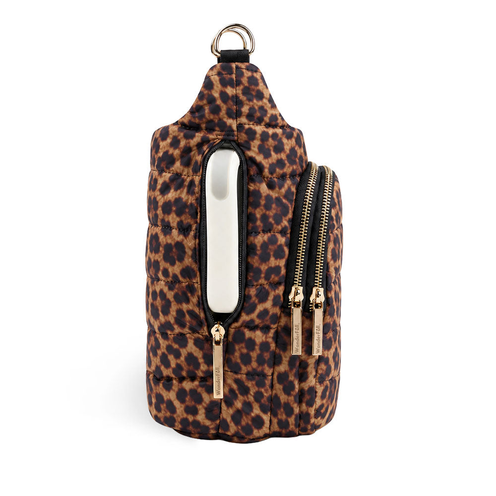 Leopard print HydroBag handle pouch with zip pocket and metal ring