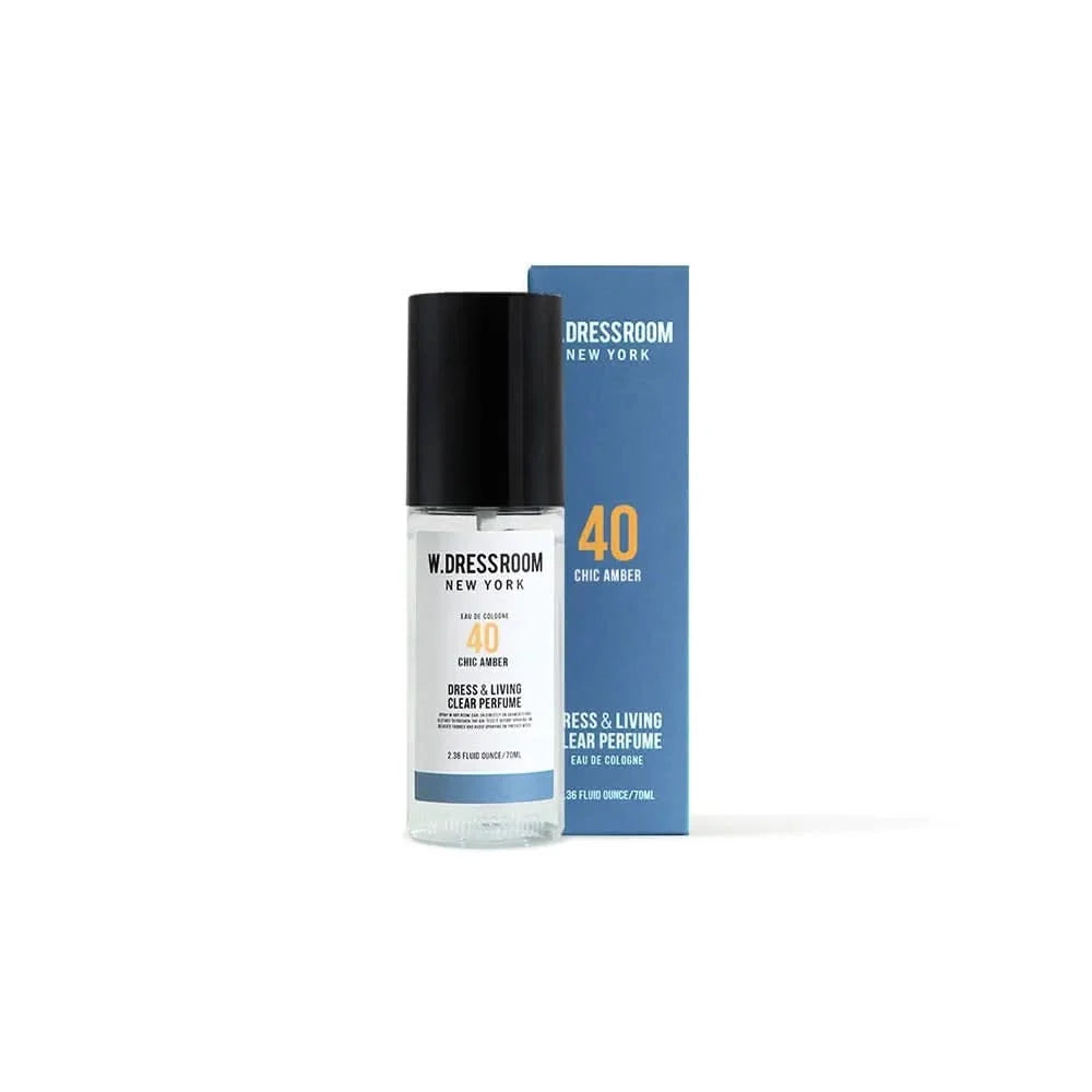 Eau de cologne bottle with black cap and blue “40 Chic Amber” box, 2.36 fl oz.