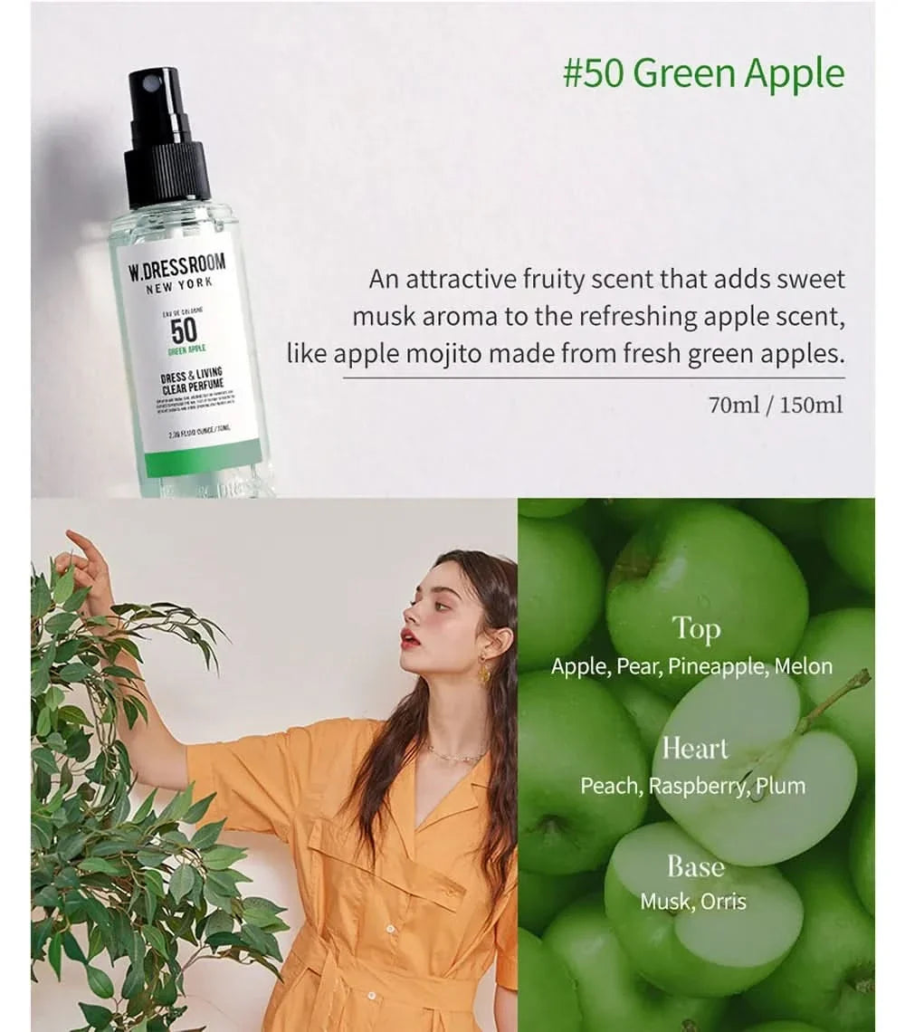 No.50 Green Apple clear perfume bottle with branding and scent note panel