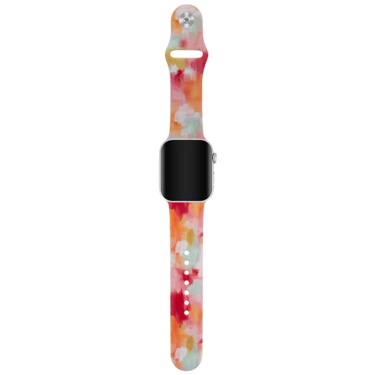 Watercolor wave watch band with bright pink, orange, and white pattern