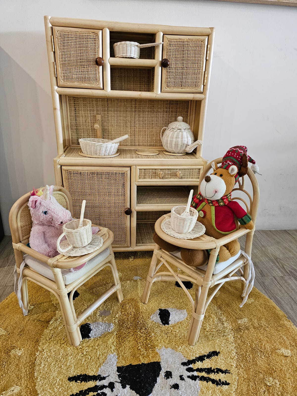 Montessori-Style Rattan Play Kitchen | Natural Pretend Play Station with Storage FREE SHIPPING