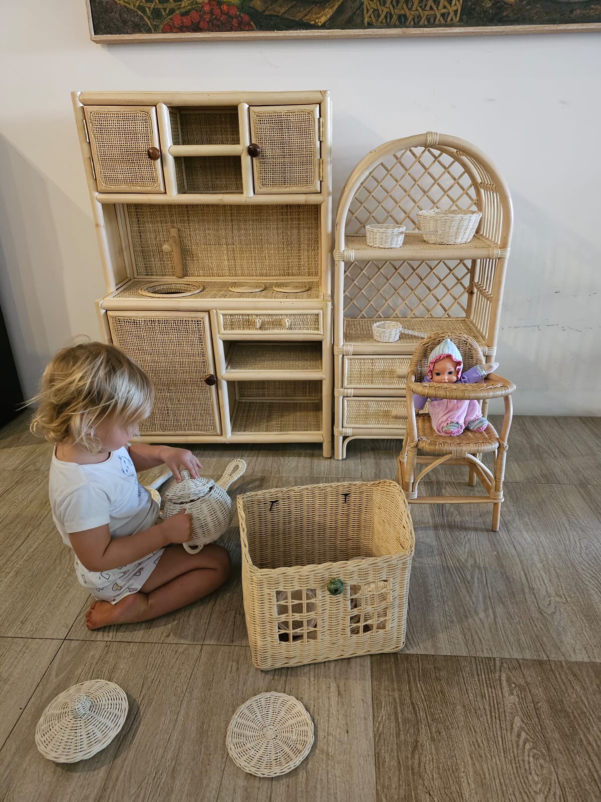 Montessori-Style Rattan Play Kitchen | Natural Pretend Play Station with Storage FREE SHIPPING