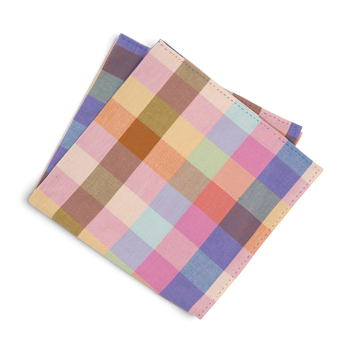 Multicolor plaid women\u2019s bandana, folded square with stitched edges
