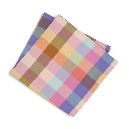 Multicolor plaid women\u2019s bandana, folded square with stitched edges