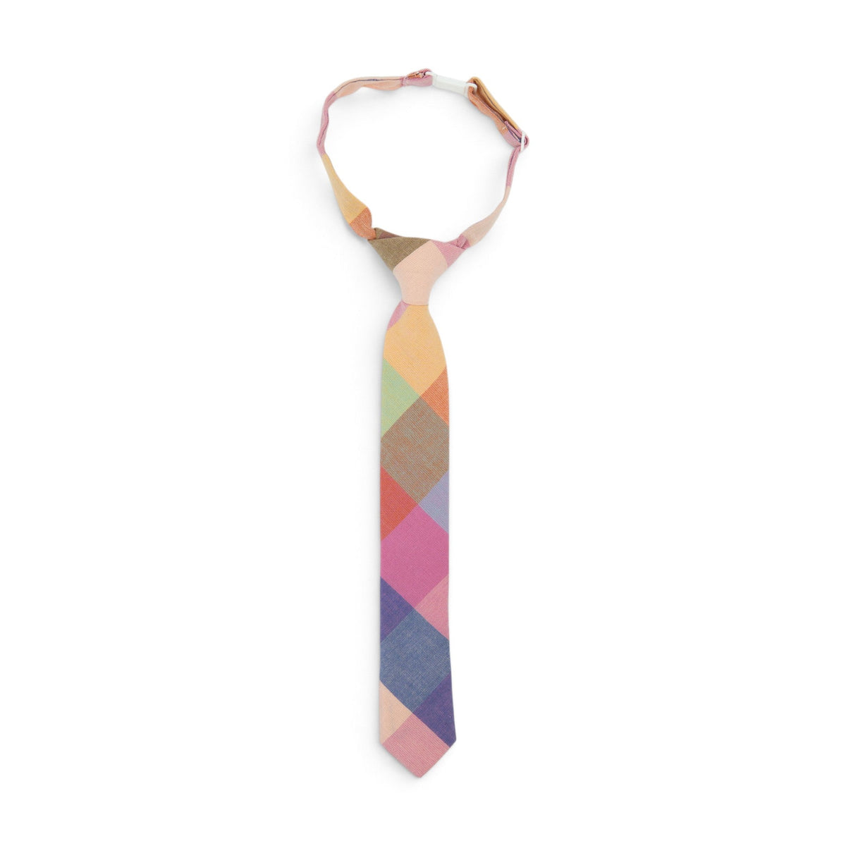Boys plaid necktie in multicolor diamond and stripe pattern