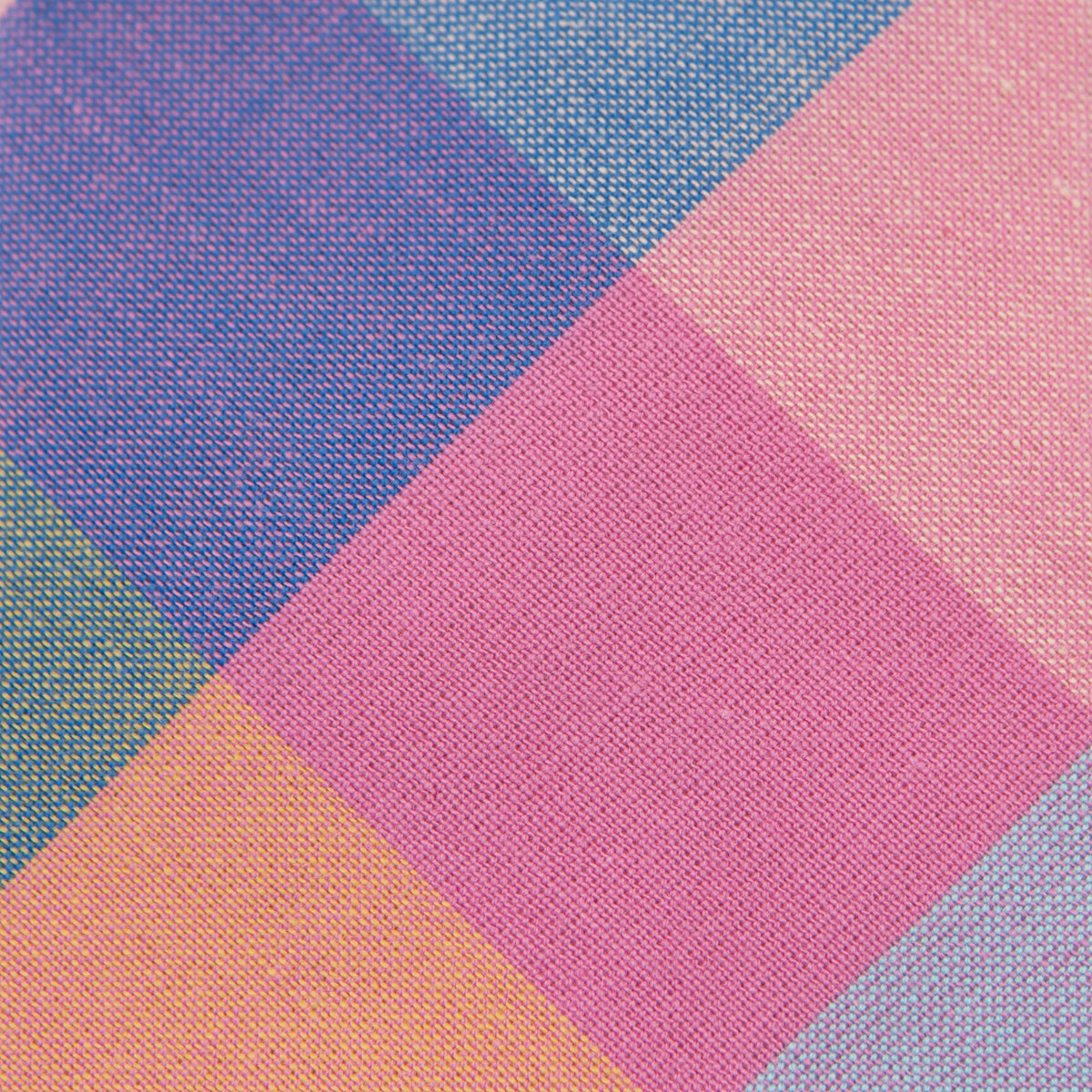 Pastel plaid headband fabric with woven texture and multicolor block pattern