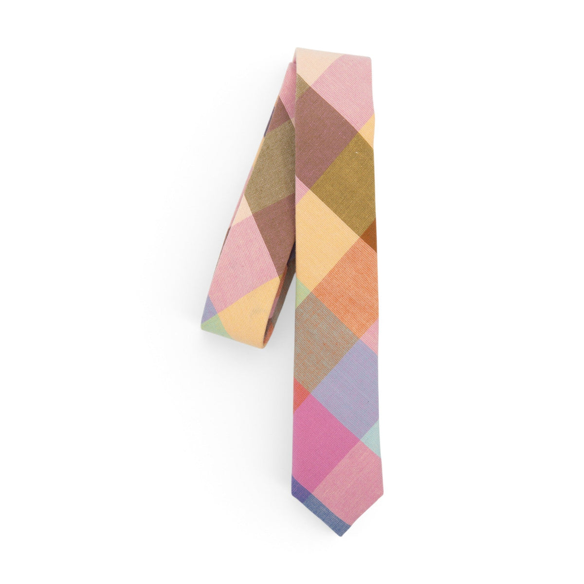Youth plaid neck tie with multicolor geometric blocks